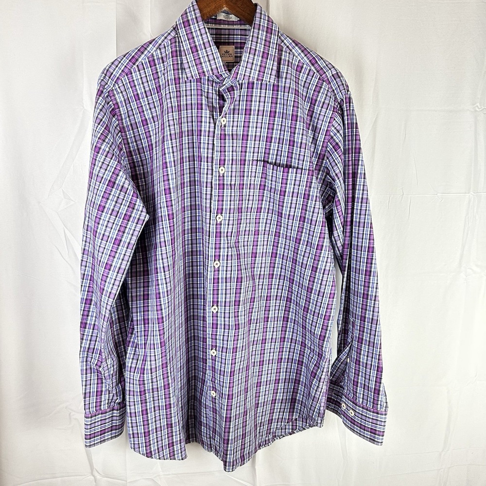 Peter Millar Shirt Mens Large Purple Blue Plaid Button Up Long Sleeve Shangri-La